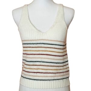 Shein White Multicolor Stripes Crochet V Neckline Beach Tank Top S